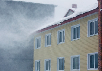 Image showing The snowstorm, bad visibility, snow drifts