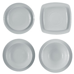 Image showing Set of empty white plates