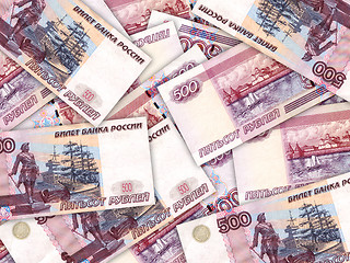 Image showing Background of money pile 500 russian rouble