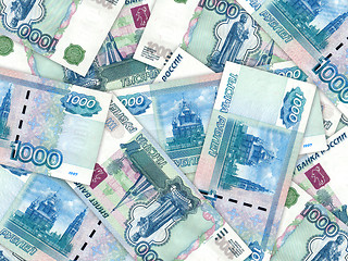 Image showing Background of money pile 1000 russian rouble