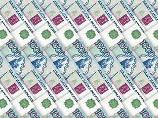 Image showing Background of money pile 1000 russian rouble