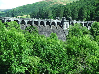 Image showing The dam on Lake Vrnwy, North Wales.