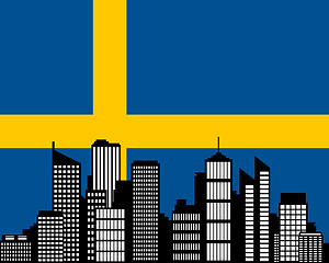 Image showing City and flag of Sweden