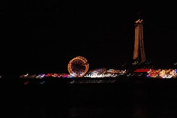 Image showing blackpool tower and wheel at night 2