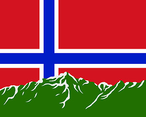 Image showing Mountains with flag of Norway