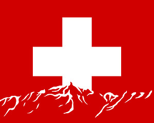 Image showing Mountains with flag of Switzerland