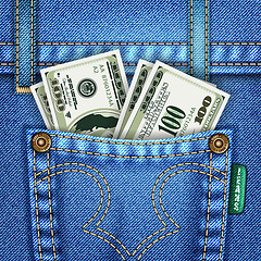 Image showing Jeans Pocket with Dollar Bills