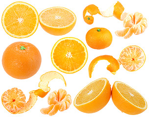 Image showing Set of orange and tangerine fresh fruits