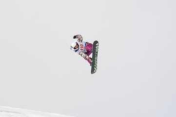 Image showing Snowboard jump