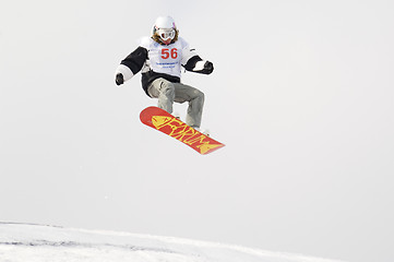 Image showing Snowboard jump