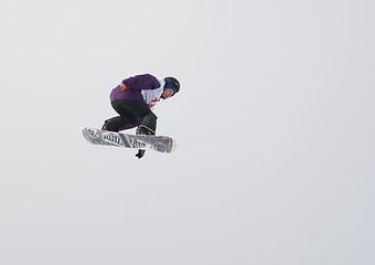 Image showing Snowboard jump