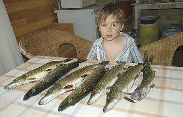 Image showing Little boy with fish