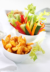 Image showing Vegetable snack and wedges with dip