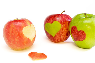 Image showing three apples with hearts