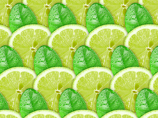 Image showing Background of lime slices and green leaf