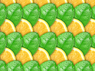 Image showing Background with lemon slices and green leaf