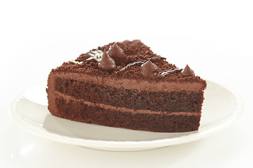 Image showing chocolate cake slice on white plate