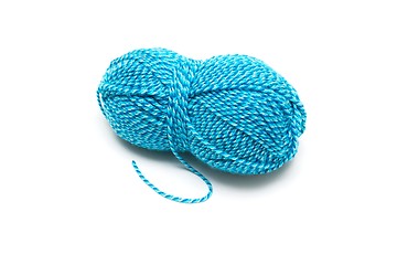 Image showing Clew of striped blue-and-white wool thread for knitting isolated 