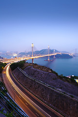 Image showing highway and Ting Kau bridge at night