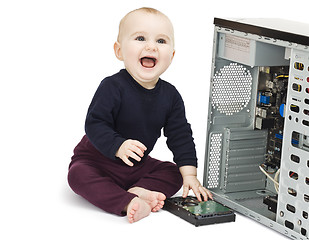 Image showing young child with open computer