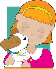 Image showing Little Girl and Puppy