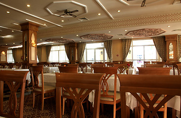 Image showing Interior decoration of the restaurant in deluxe hotel.