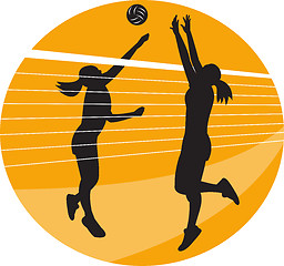 Image showing Volleyball Player Spiking Blocking Ball 