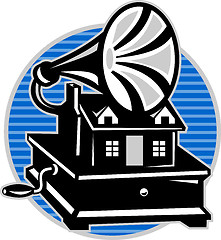 Image showing Vintage Gramophone With Old House 