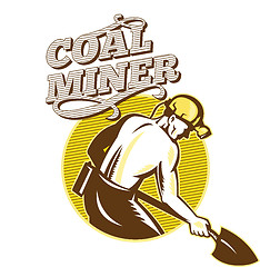 Image showing Coal Miner With Shovel Retro Woodcut