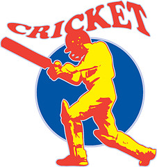 Image showing cricket player batsman batting retro