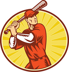 Image showing Baseball Player With Bat Batting Retro Style
