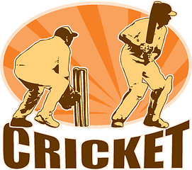 Image showing cricket player batsman batting retro