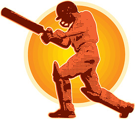 Image showing cricket player batsman batting retro