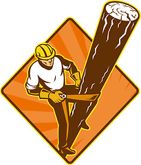 Image showing power lineman electrician repairman climbing electric pole