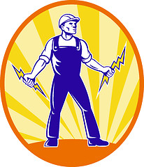 Image showing Electrician Repairman Holding Lightning Bolt