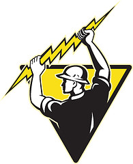 Image showing electrician power lineman holding lighting bolt