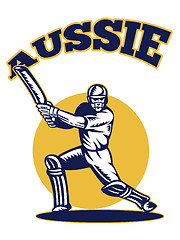 Image showing cricket player batsman batting retro Australia