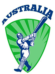 Image showing cricket player batsman batting retro Australia