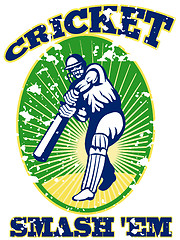 Image showing cricket player batsman batting retro 