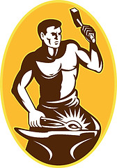 Image showing blacksmith with hammer striking anvil