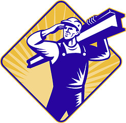 Image showing construction worker salute carry i-beam