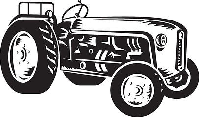 Image showing vintage tractor retro woodcut 