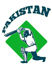 Image showing cricket player batsman batting retro Pakistan