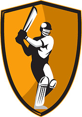 Image showing cricket player batsman with bat shield