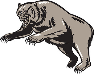 Image showing grizzly bear attacking woodcut style