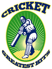 Image showing cricket player batsman batting retro 