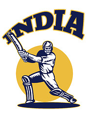 Image showing cricket player batsman batting retro India