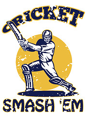 Image showing cricket player batsman batting retro 