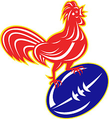 Image showing rooster cockerel on top of rugby ball