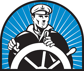 Image showing ship captain helmsman steering wheel